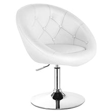 Load image into Gallery viewer, Costway Swivel Accent Chair, Contemporary Tufted Round-Back Tilt Chair with Chrome Frame, Height-Adjustable Modern for Lounge, Pub, Bar, White