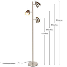 Load image into Gallery viewer, Brightech Jacob - LED Reading and Floor Lamp for Living Rooms & Bedrooms - Classy, Mid Century Modern Adjustable 3 Light Tree - Standing Tall Pole Lamp with 3 LED Bulbs - Satin Nickel