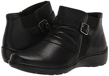 Load image into Gallery viewer, Clarks Women's Cora Rouched Ankle Boot, Black Leather, 9