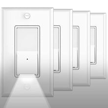 Load image into Gallery viewer, SOZULAMP Illuminated Light Switch-Esay to Install,No Neutral Wire,Single-Pole Decorator Paddle Rocker Light Switch with Night Light,15Amp 120/277Volt(Glossy White, 4 Pack)