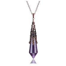 Load image into Gallery viewer, JOVIVI Natural Amethyst Crystal Necklace 12 Facted Therapy Healing Dowsing Divination Pendulum Pendant Reiki Charged Chakra Balancing