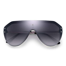 Load image into Gallery viewer, JIM HALO Oversized Shield Sunglasses Rimless Flat Top Mirror Glasses Women Men (Black Frame/Gradient Grey Lens)