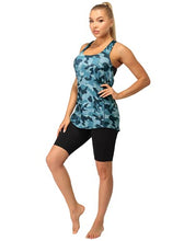 Load image into Gallery viewer, icyzone Yoga Tops Workouts Clothes Activewear Built in Bra Tank Tops for Women (Navy Camo, Large)
