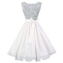 Load image into Gallery viewer, Hanpceirs Women's Boatneck Sleeveless Swing Vintage 1950s Cocktail Dress White Sequin L