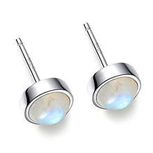 Load image into Gallery viewer, Angol Sterling Silver Moonstone Stud Earrings for Women Girls, 925 Hypoallergenic Rainbow Moonstone Earrings, 5MM Tiny Cute Round Natural Gemstone Earrings Birthday Christmas Gift with Box (White, 5)