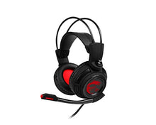 Load image into Gallery viewer, MSI DS502 Gaming Headset, Enhanced Virtual 7.1 Surround Sound, Ergonimic Design, Omnidirectional Microphone, Intelligent Vibration System, Red LED Lighting, PC/Mac