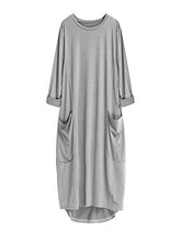 Load image into Gallery viewer, Women Long Sleeve T Shirts Mini Dress Loose Pocket Sundress Crew Neck Dress Plus Size Tunics Mini Dress Casual Pencil Dress (Gray, XL)