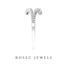 Load image into Gallery viewer, Unique Open Ring, 1/4 CT Round Shaped HI-SI Diamond, 1.5X3 MM Baguette Shaped Diamond, Designer Gold Jewelry Collection, Bridesmaid Wedding Gift, 10K White Gold, Size:US 13.5