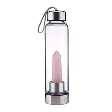 Load image into Gallery viewer, Crystal Water Bottle - Rose Quartz Gemstone Infused Elixir - Natural Wellness Healing - Glass/Stainless Steel