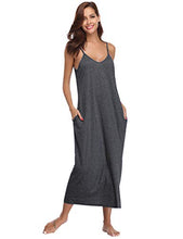 Load image into Gallery viewer, Aibrou Women's Cotton V Neck Long Nightgown Sleeveless Full Slip Night Dress Dark Gray