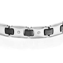 Load image into Gallery viewer, Gem Stone King Men’s Shiny Polished Diamond Tungsten Bracelet with Black Plated Connector Links