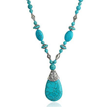 Load image into Gallery viewer, Boho Turquoise Long Beaded Necklace For Women Vintage Ethnic Alloy Pendant Jewelry (Turquoise Long Necklace)
