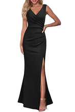 Load image into Gallery viewer, WOOSEA Women Sleeveless V Neck Split Evening Cocktail Long Dress Black
