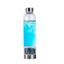 Load image into Gallery viewer, JIC Gem Kyanite Crystal Water Bottle Glass Stainless Steel Gemstone Water Bottles Natural Crystal for Energy and Healing Includes Protective 450ml Travel Elixir Water Bottle