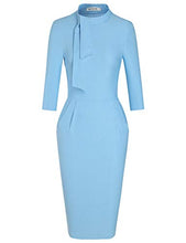 Load image into Gallery viewer, MUXXN Mid Length Cocktail Work Pencil Dress 3/4 Sleeve Dresses for Women (Navy Blue S)