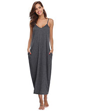 Load image into Gallery viewer, Aibrou Women's Cotton V Neck Long Nightgown Sleeveless Full Slip Night Dress Dark Gray