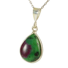 Load image into Gallery viewer, Sterling Silver Red Green Ruby Zoisite Gemstone Teardrop Pendant Necklace 16+2 inches Chain