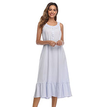 Load image into Gallery viewer, MZROCR Cotton Nightgowns for women Soft Sleeveless Night gown Long Nightdress for Ladies Button Down Pajama Dress Sleepwear Four seasons Light Blue