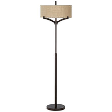 Load image into Gallery viewer, Tremont Mid Century Modern Floor Lamp Deep Bronze Tan Burlap Drum Shade for Living Room Reading Bedroom Office - Franklin Iron Works
