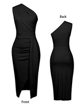 Load image into Gallery viewer, Nature Comfy LilyIn Womens Sleeveless one Shoulder Ruched High Slit Elegant Evening Cocktail Party Dresses (Classic Solid Black, Small)