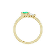 Load image into Gallery viewer, Solid 14k Yellow Gold Solitaire Emerald and 1/8 Cttw Diamond Ring Band (.13 Cttw) (Width = 6.3mm) - Size 8