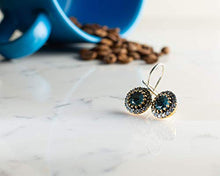 Load image into Gallery viewer, Ahura Mazda Collection Handmade Sterling Silver Aquamarine Earrings for Women, Genuine March Birthstone Filigree Jewelry with Small Crystal Zircon, 925 Handcrafted Aqua Blue Earring Gift