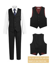 Load image into Gallery viewer, Boyoo Boy's 4 Pieces Formal Suit Set Slim Fit Blazers Outfit with Jacket, Vest, Dress Pants and Tie for Kids Size 5-14 Years Black