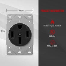 Load image into Gallery viewer, ENERLITES 50 Amp Range Receptacle Outlet for RV and Electric Vehicles, NEMA 14-50R, 3-Pole, 4 Wire (8, 6, 4 AWG Copper Only), 125/250V, 66500-BK, Black