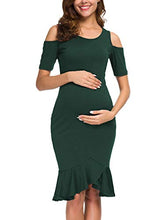 Load image into Gallery viewer, Ecavus Women's Maternity Dress Bodycon Cold Shoulder Pregnancy Dresses with Ruffle Hem for Baby Shower