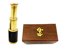 Load image into Gallery viewer, 6" Brass Handheld Telescope with Wooden Box - Pirate Navigation with Anchor Wooden Box