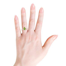 Load image into Gallery viewer, Pear Peridot Ring with Diamond Halo in 14K Rose Gold (9x6mm Peridot)
