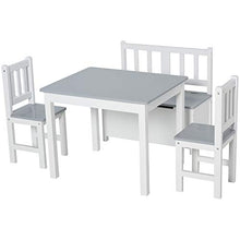 Load image into Gallery viewer, Qaba 4-Piece Set Kids Wood Table Chair Bench with Storage Function Toddlers Age 3 Years up, Grey and White