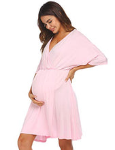 Load image into Gallery viewer, Ekouaer 3 in 1 Labor/Delivery/Hospital Gown Maternity Dress Nursing Nightgown Sleepwear for Breastfeeding V Neck Short Sleeve Nightshirt Sleeping Dress, Pink, Samll
