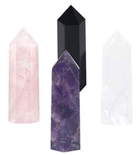 Load image into Gallery viewer, Luckeeper Healing Crystal Wands,2" Amethyst Crystal, Rose Quartz,Clear Quartz and Black Obsidian,6 Faceted Reiki Chakra Stones 4 pcs