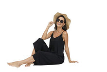 Load image into Gallery viewer, Buenos Ninos Women's V Neck Floral Maxi Dress Boho Printed Adjustable Spaghetti Strap Ethnic Beach Long Dress with Pockets L Pure Black Jumpsuit