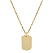 Load image into Gallery viewer, Geoffrey Beene Men's Stainless Steel Engraveable Dog Tag Pendant Necklace with Cubic Zirconia Stone (Gold)
