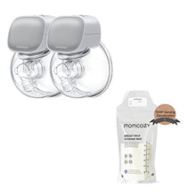 Load image into Gallery viewer, Momcozy Breastmilk Storing Bags with Temp-Sensing 120pcs & Double Wearable Breast Pump, 24mm Grey
