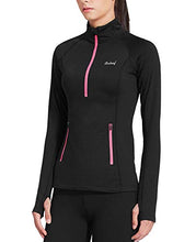 Load image into Gallery viewer, BALEAF Women's Thermal Fleece Half Zip Thumbholes Long Sleeve Running Gear Pullover for Cold Weather Black Size L