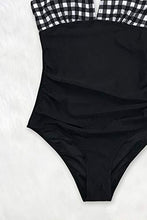 Load image into Gallery viewer, CUPSHE Women's One Piece Swimsuit V Neck Tummy Control Cross Back Vintage Swimwear Bathing Suits White Stripe Floral M