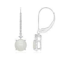 Load image into Gallery viewer, June Birthstone - Solitaire Moonstone Dangle Earrings in 14K White Gold (7mm Moonstone)