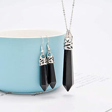 Load image into Gallery viewer, Natural Gemstones Hexagonal Pointed Reiki Chakra Pendant necklace And Earring Set (Black Agate)