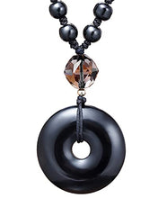 Load image into Gallery viewer, Jewever Black Obsidian Peace Buckle with Smoky Quartz Necklaces for Women and Men Beaded Necklace Spiritural Pendant Crystals and Healing Stones