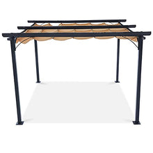 Load image into Gallery viewer, ABCCANOPY 10 x 10 Steel Retractable Pergola Gazebo, Weather-Resistant Rip-Lock Canopy for Your Patio Garden Yard, Khaki