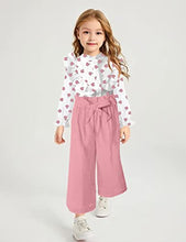 Load image into Gallery viewer, KANGKANG Toddler Girl Fall Outfits White Long Sleeve Ruffles Shirt Toddler Girl Clothes 2t Pink Straight Pants 2pcs Sets