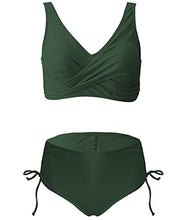 Load image into Gallery viewer, Fanuerg Women's Twist Front High Waisted Bikini Swimsuit Drawstring Tie Side Bottom Two Piece Bathing Suit Green XXL