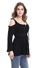 Load image into Gallery viewer, Mooncolour Womens 3/4 Sleeve Hollow Out Casual Loose Solid Blouse Tops 0705_black US Large