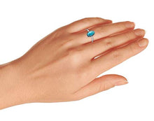 Load image into Gallery viewer, Boho Fashion Delicate Simple Bezel Set Oval Cabochon Stabilized Blue Turquoise Ring For Women Teen 1MM Thin Band 925 Sterling Silver