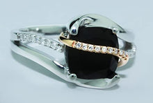 Load image into Gallery viewer, Heartland By Beverley Mitchell 10K Rose Gold with .925 Sterling Silver Cushion Cut Black Onyx & Diamond Accented Faux Bypass Statement Ring (H-I Color, I2-I3 Clarity) - Size 7