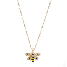 Load image into Gallery viewer, Spinningdaisy Crystal Embedded Yellow and Black Flying Bumble Bee Necklace (Gold Plated)