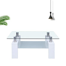 Load image into Gallery viewer, Coffee Table Glass Top, Modern Rectangle Coffee Table with Lower Shelf Wooden Legs Living Room Furniture US Stock (top Glass 6mm, White)